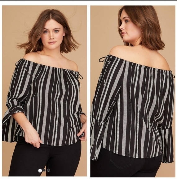 Lane Bryant Tops - 🦄🦄  Lane Bryant striped off the shoulder top